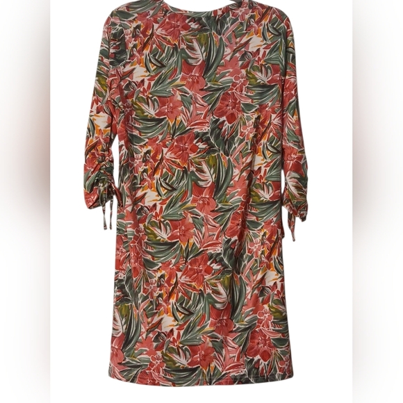 Caribbean Joe -NWT- Red and Green Christmas Floral Dress, Tie Sleeves, Size S - Picture 5 of 14